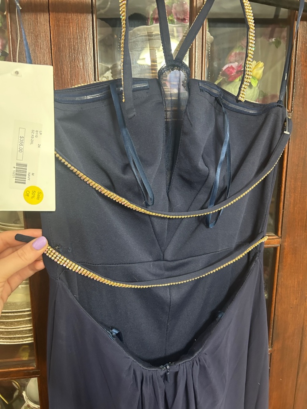 Navy Maxi Evening Dress with Crystal-Trim Straps - Picture 8 of 10